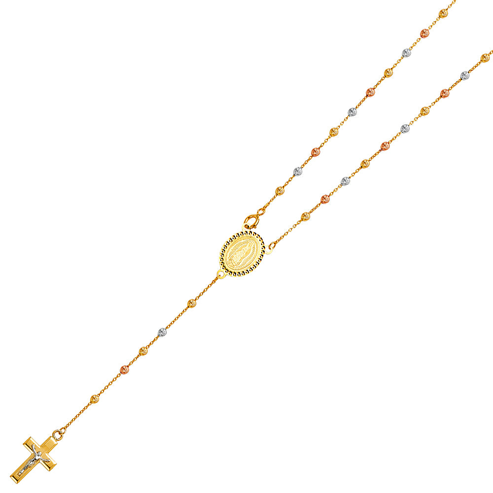 14K 3C 2.5mm Moon Cut Ball Rosary Necklace