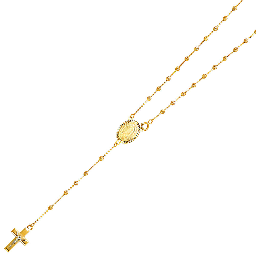 14KY 2.5mm Moon Cut Ball Rosary Necklace