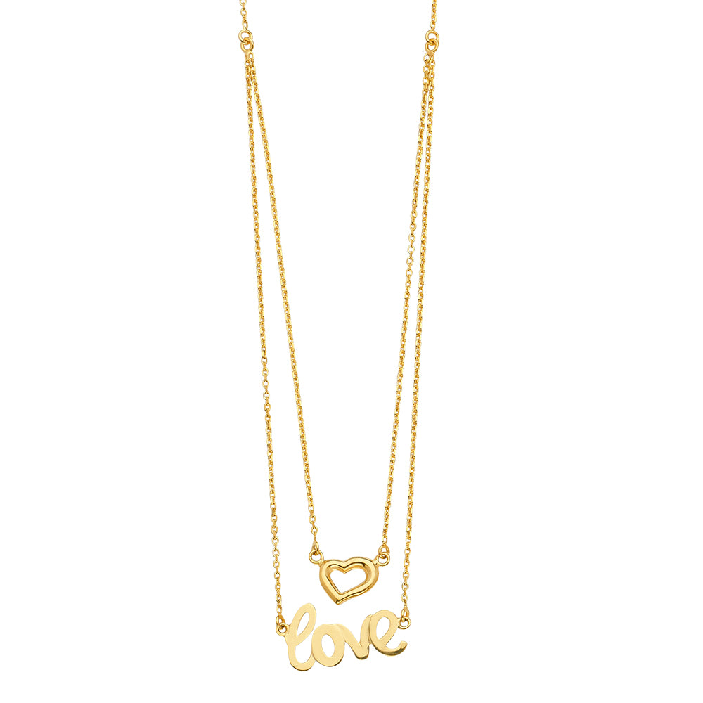 14KY 2Lines Necklace with Heart+Love