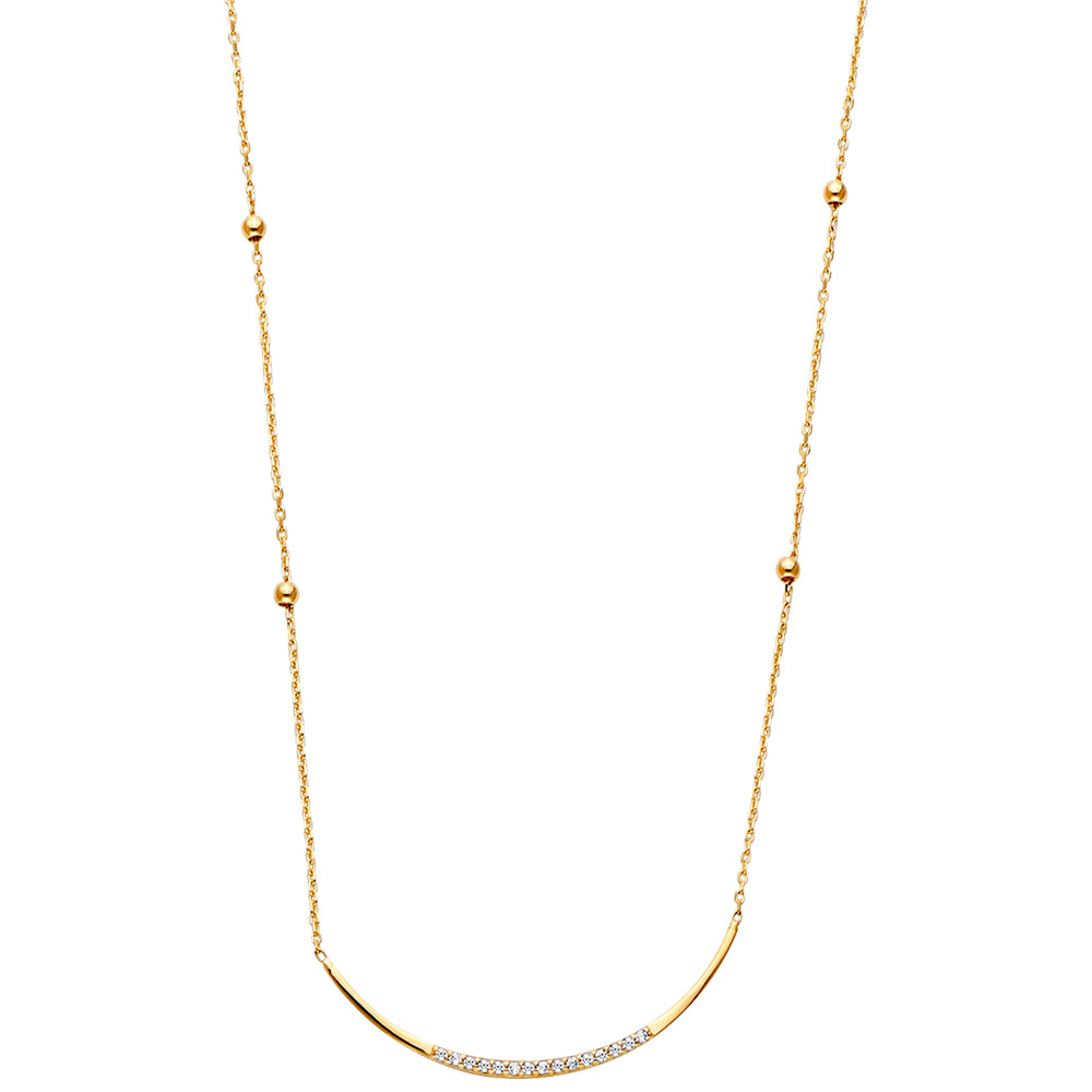 14KY CZ U Bar Light Necklace with Ball - 17 + 1"