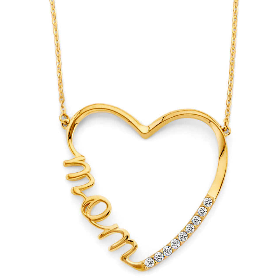 14K 2T CZ Mom Open Heart Necklace