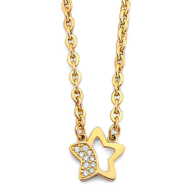 14KY CZ Open Star Necklace