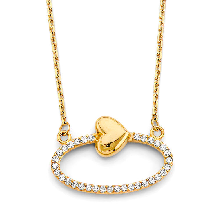14KY CZ Oval Infinity with Heart Necklace