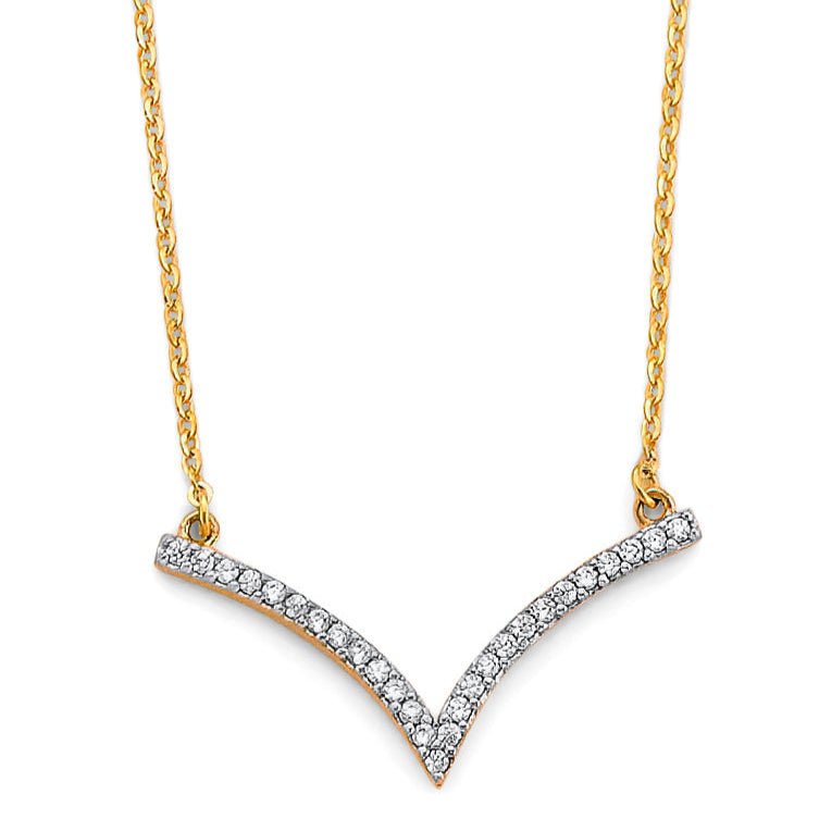 14K 2T V Shape CZ Necklace