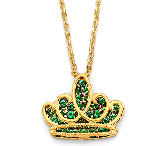 14KY Green CZ Crown Necklace