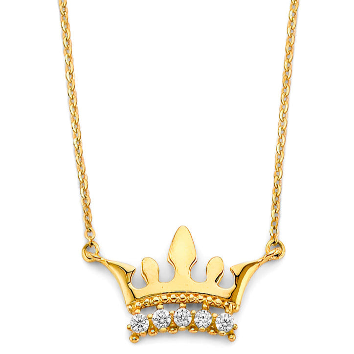 14KY CZ Crown Necklace