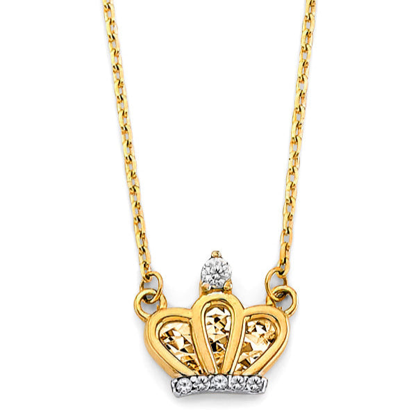 14KY CZ Crown Necklace