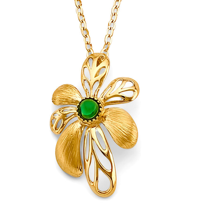 14KY Green Stone Flower Necklace