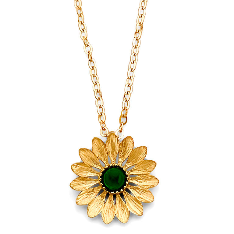 14KY Green Stone SunFlower Necklace