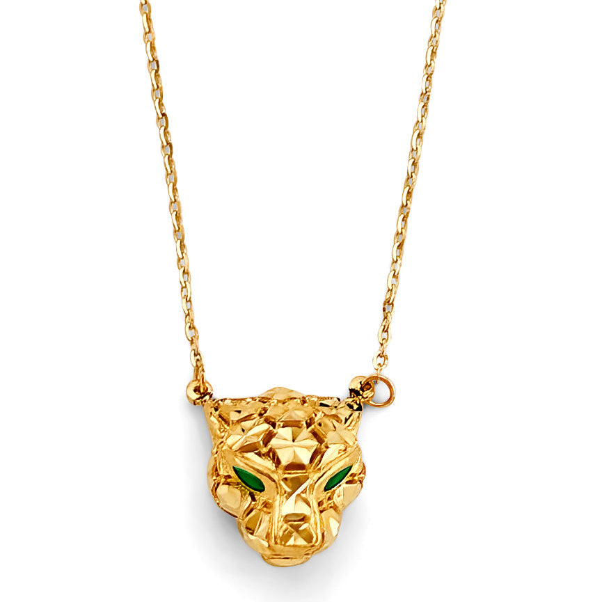 14KY Green CZ Panther Necklace