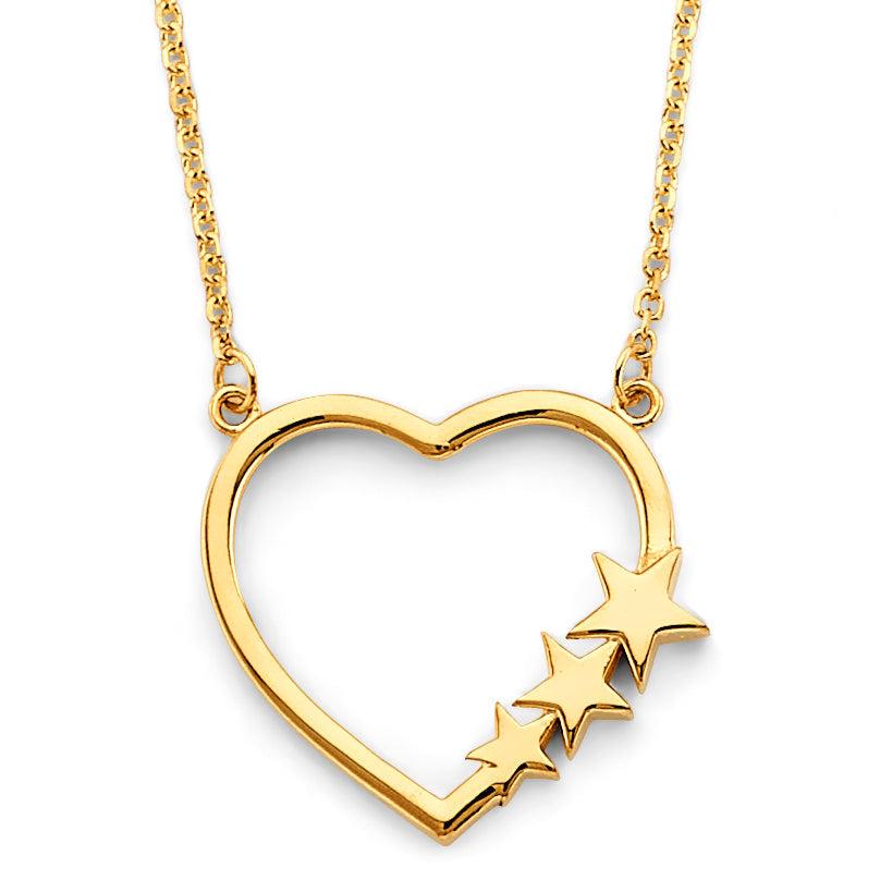 14KY Open Heart with 3 Stars Necklace