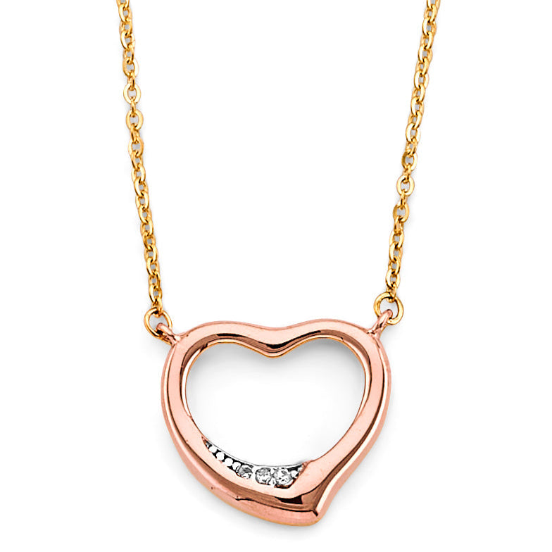 14K 3C CZ Pink Heart Necklace
