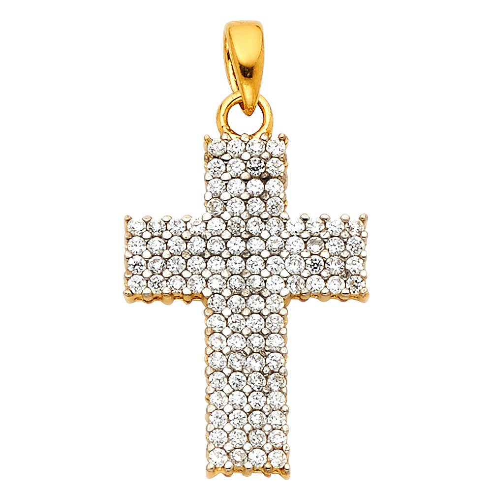 14K 2T CZ Cross Pendant
