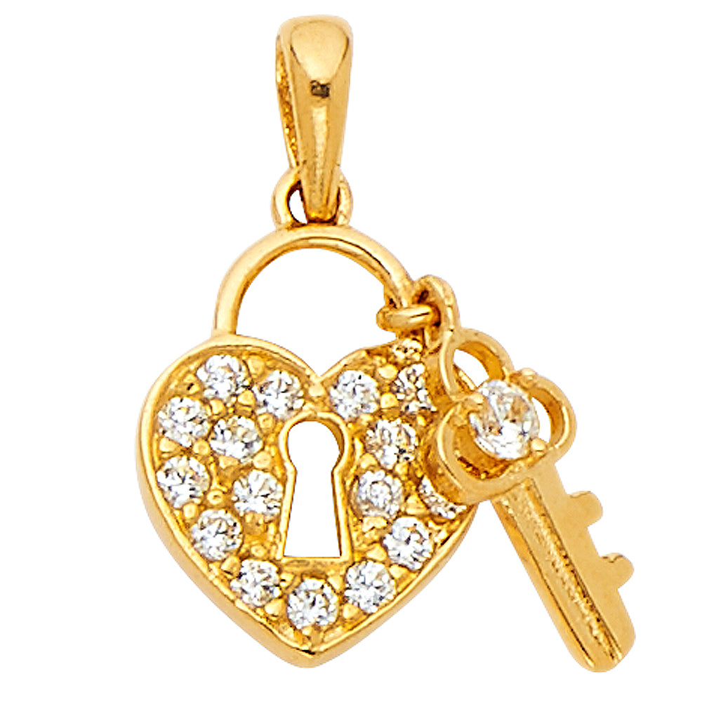 14KY CZ Lock Pendant