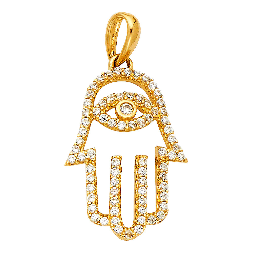 14KY Hamsa Hand CZ Pendant