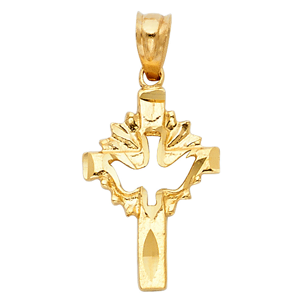 14KY Cross with Holy Spirit Dove Pendant