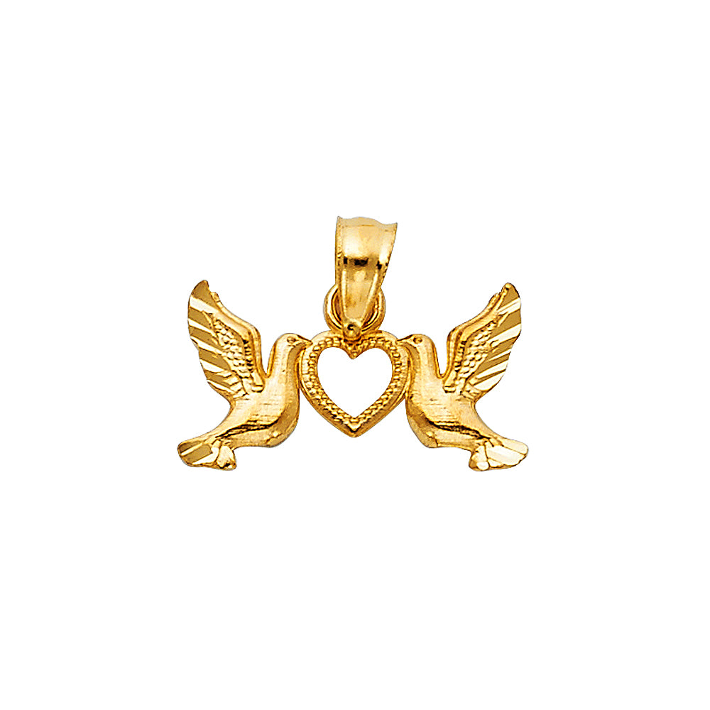 14KY Religious Birds and Heart Pendant