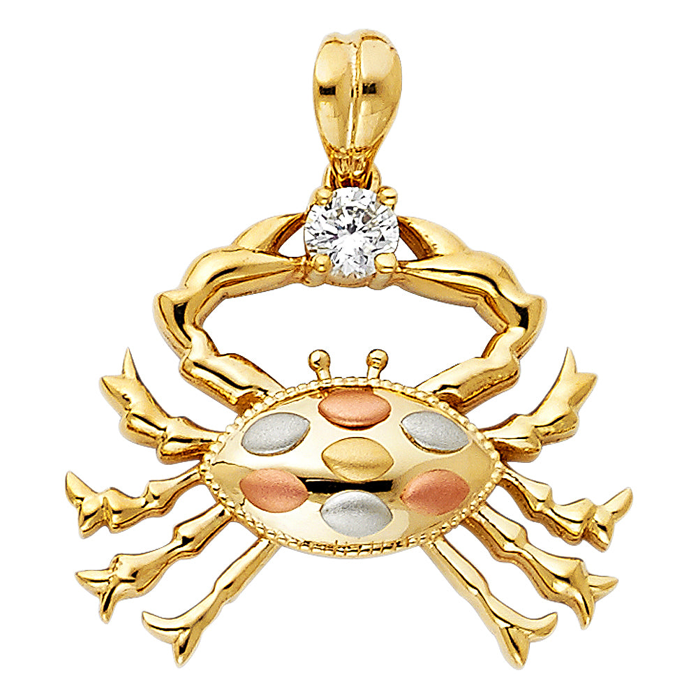 14K 3C CZ Crab Pendant