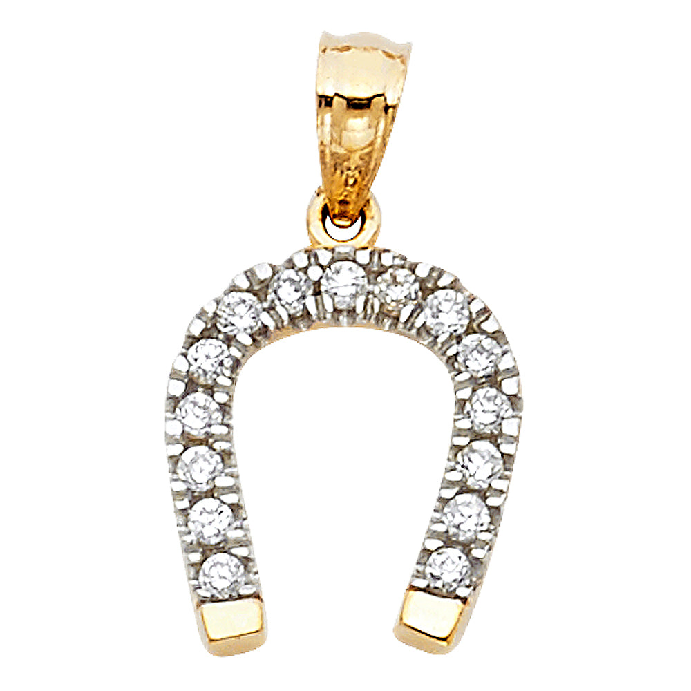 14K 2T CZ Lucky Horse Shoe Pendant
