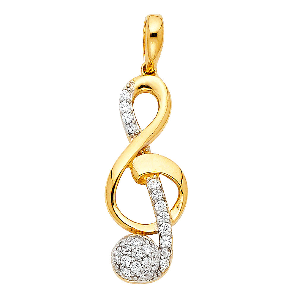 14K 2T CZ The Treble Clef Pendant