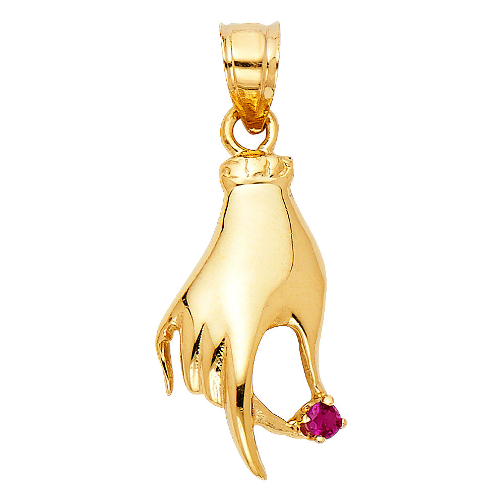 14KY Red CZ Lady's Hand Pendant