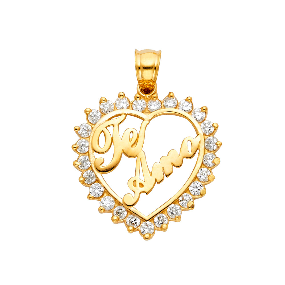 14KY CZ Te Amo I Love You Heart Pendant