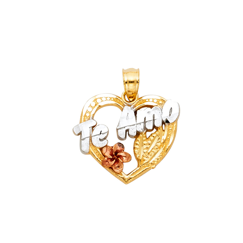 14K 3C Te Amo I Love You Heart Pendant