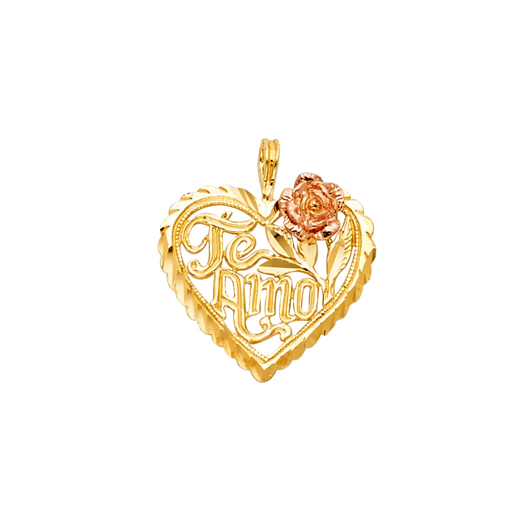 14K 2T Te Amo I Love You Heart Pendant