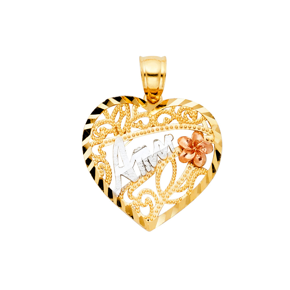 14K 3C Te Amo I Love You Heart Pendant