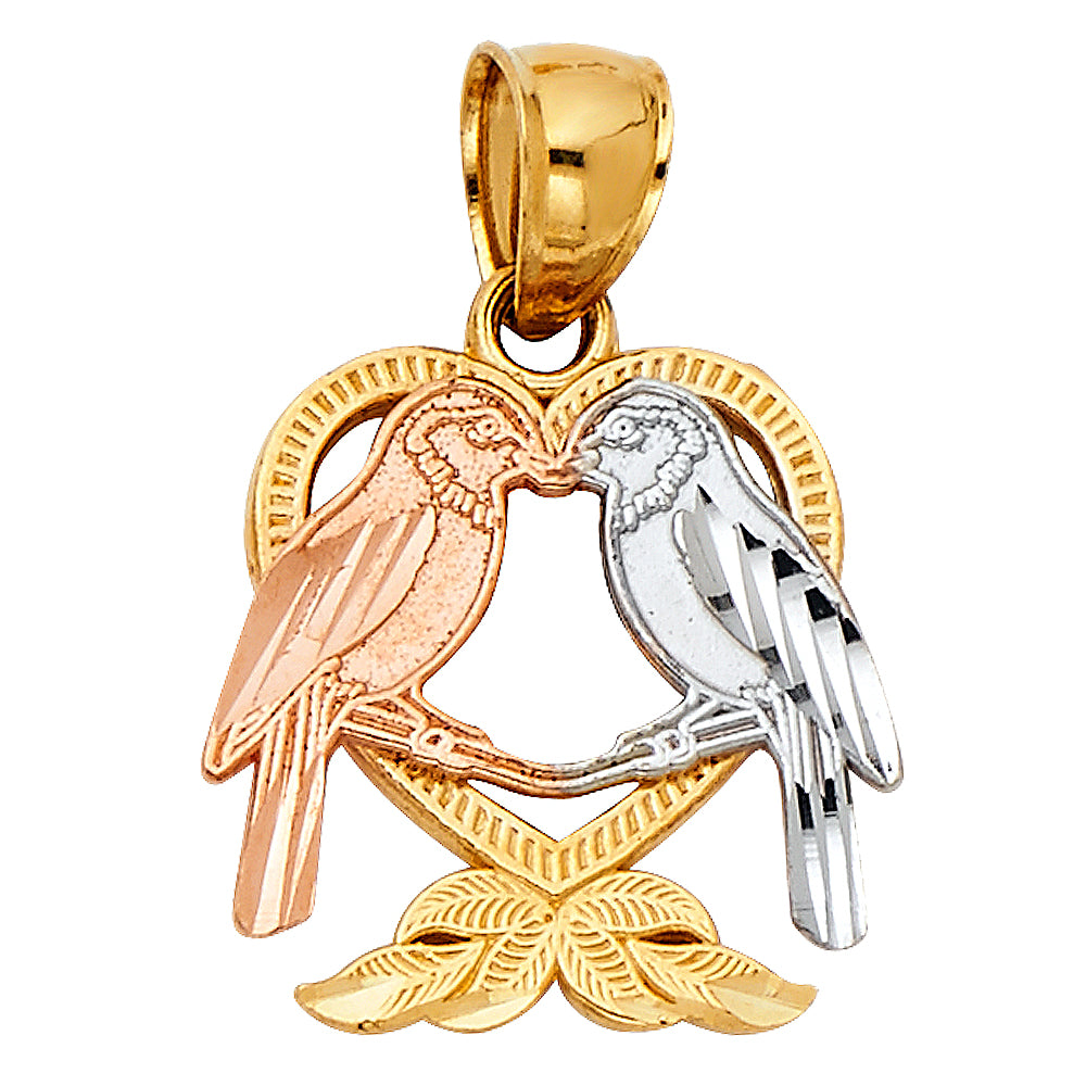 14K 3C Heart with Bird Pendant