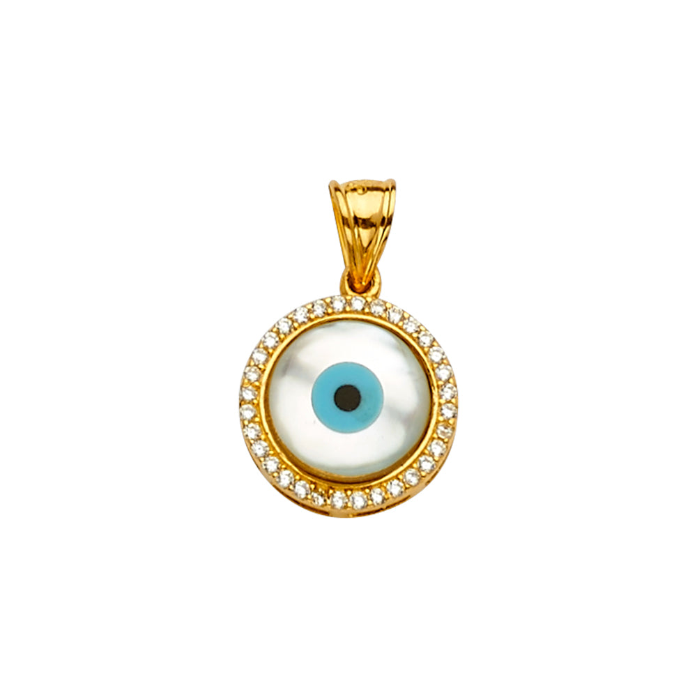 14K Mother of Pearl+CZ Evil Eye Pendant
