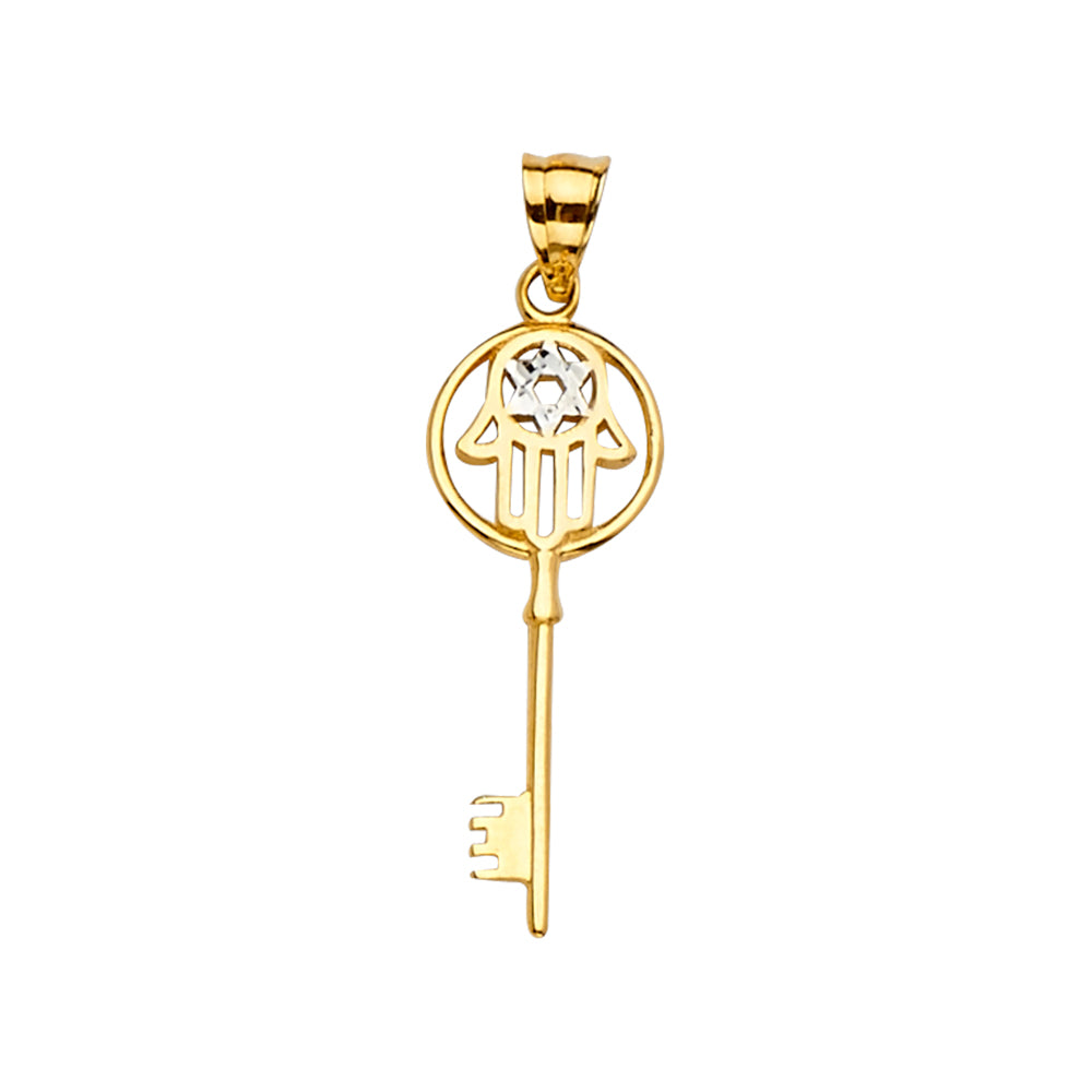 14K 2T Hamsa Key Pendant