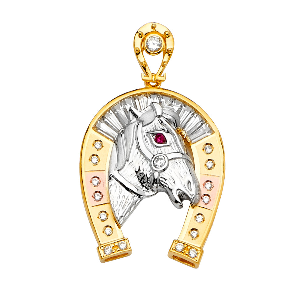 14K 3C CZ Horse Shoe Pendant
