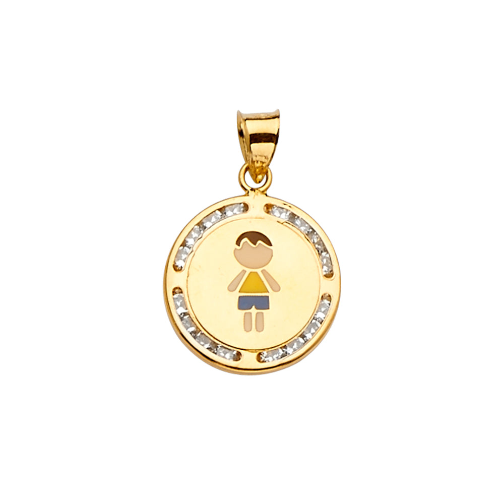 14KY CZ Enamel Boy Pendant