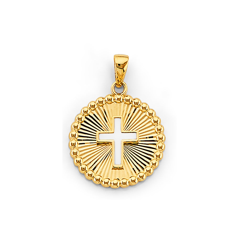 14KY Round Frame with Cross Pendant