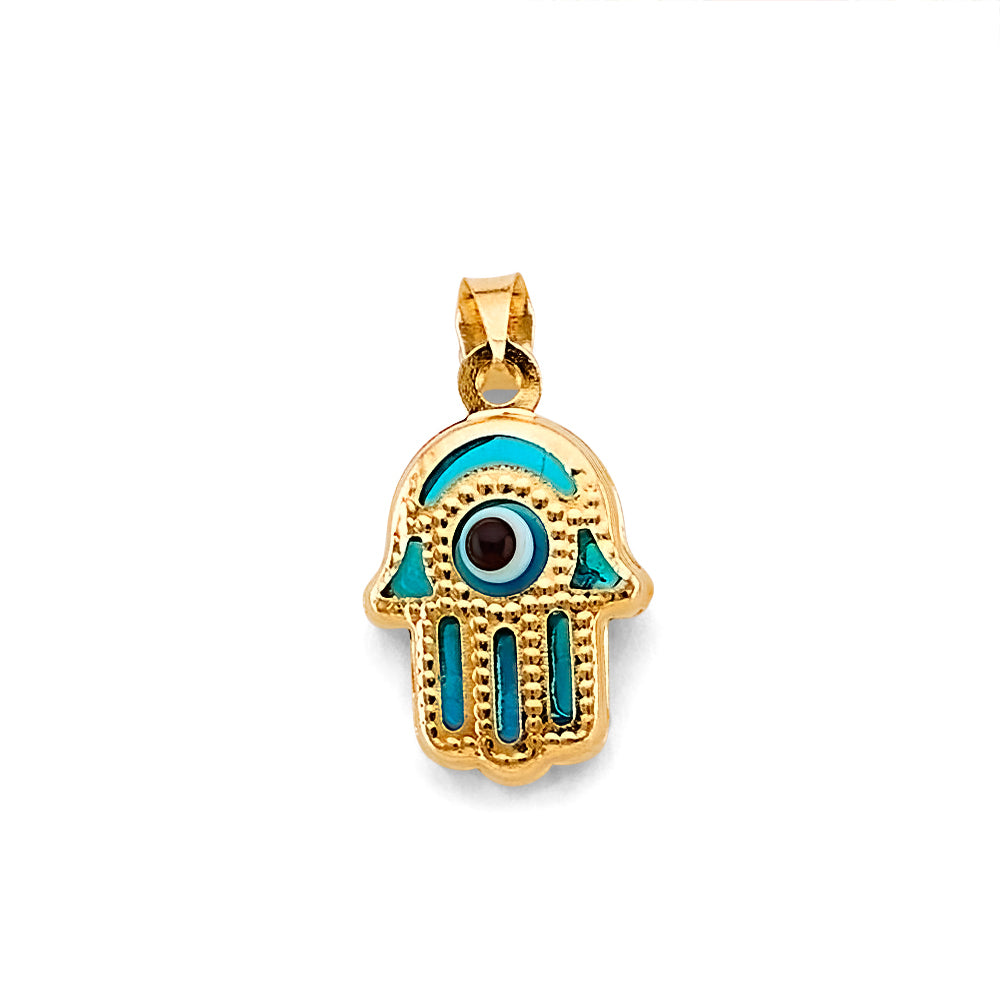 14KY Evil Eye Hamsa Pendant