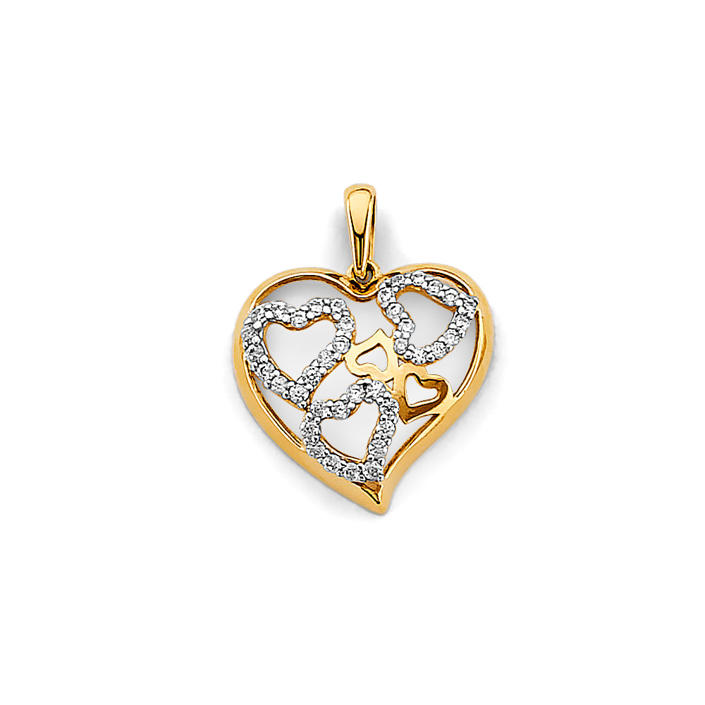 14K 2T CZ Heart Pendant
