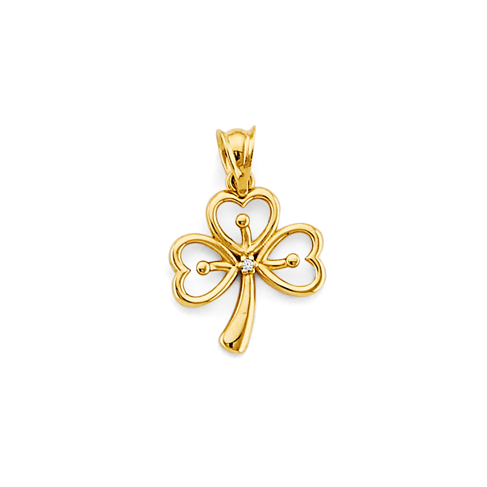 14KY CZ Clover Pendant
