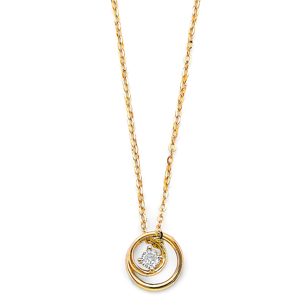 14KY CZ Two Circle Necklace