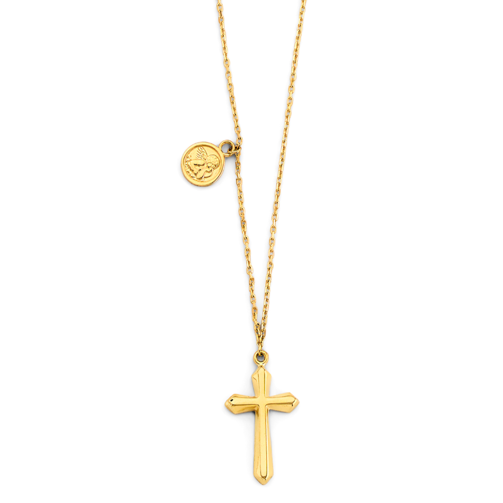 14KY Light Necklace with Cross & Baby Angel