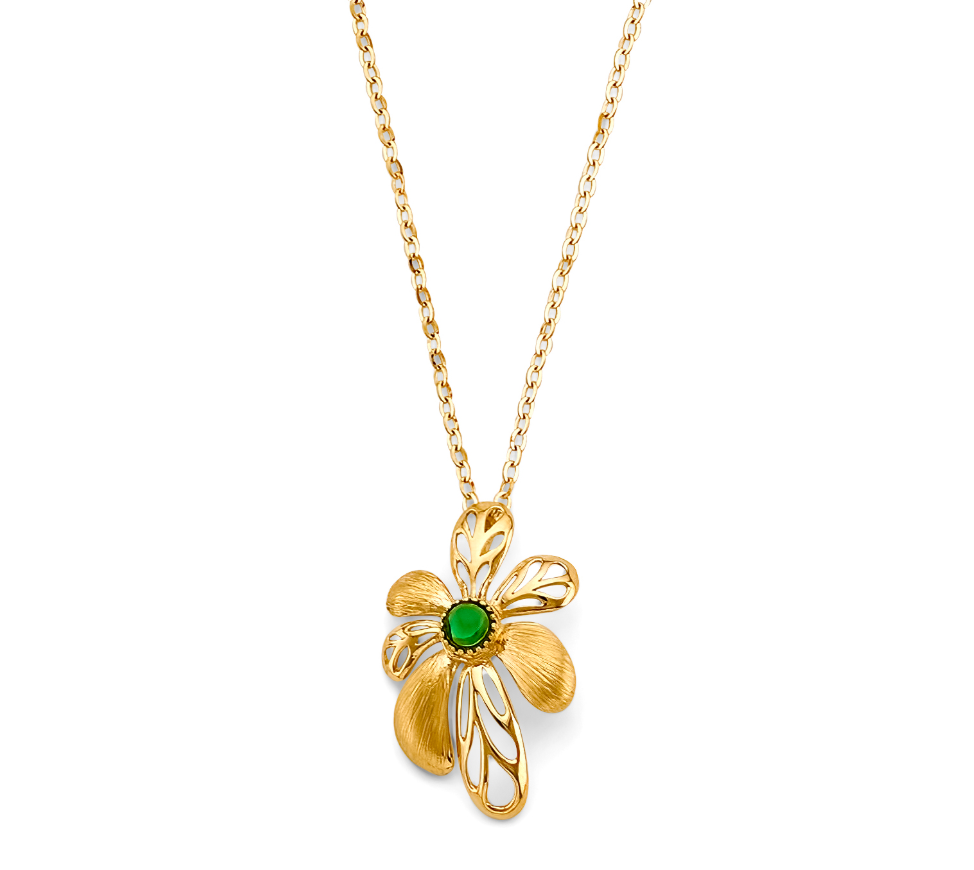 14KY Green Stone Flower Necklace