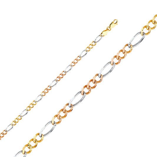14K 3C 4.5mm Figaro 3+1 Concave Chain