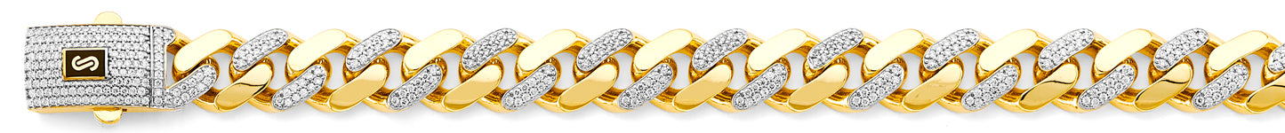 14K 2T 13.5mm Hollow Monaco Curb with CZ Link Chain