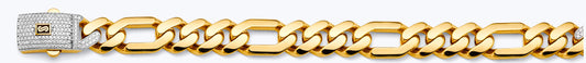 14K 2T 13.5mm Hollow Monaco Figaro 3+1 with CZ Lock Chain