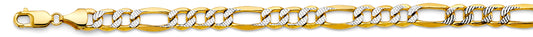 14K 2T 8.6mm Hollow Bevel Figaro 3+1 WP Chain