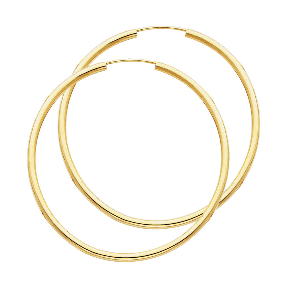 14KY 2mm Round Tube Polished Endless Hoop Earrings (45mm)