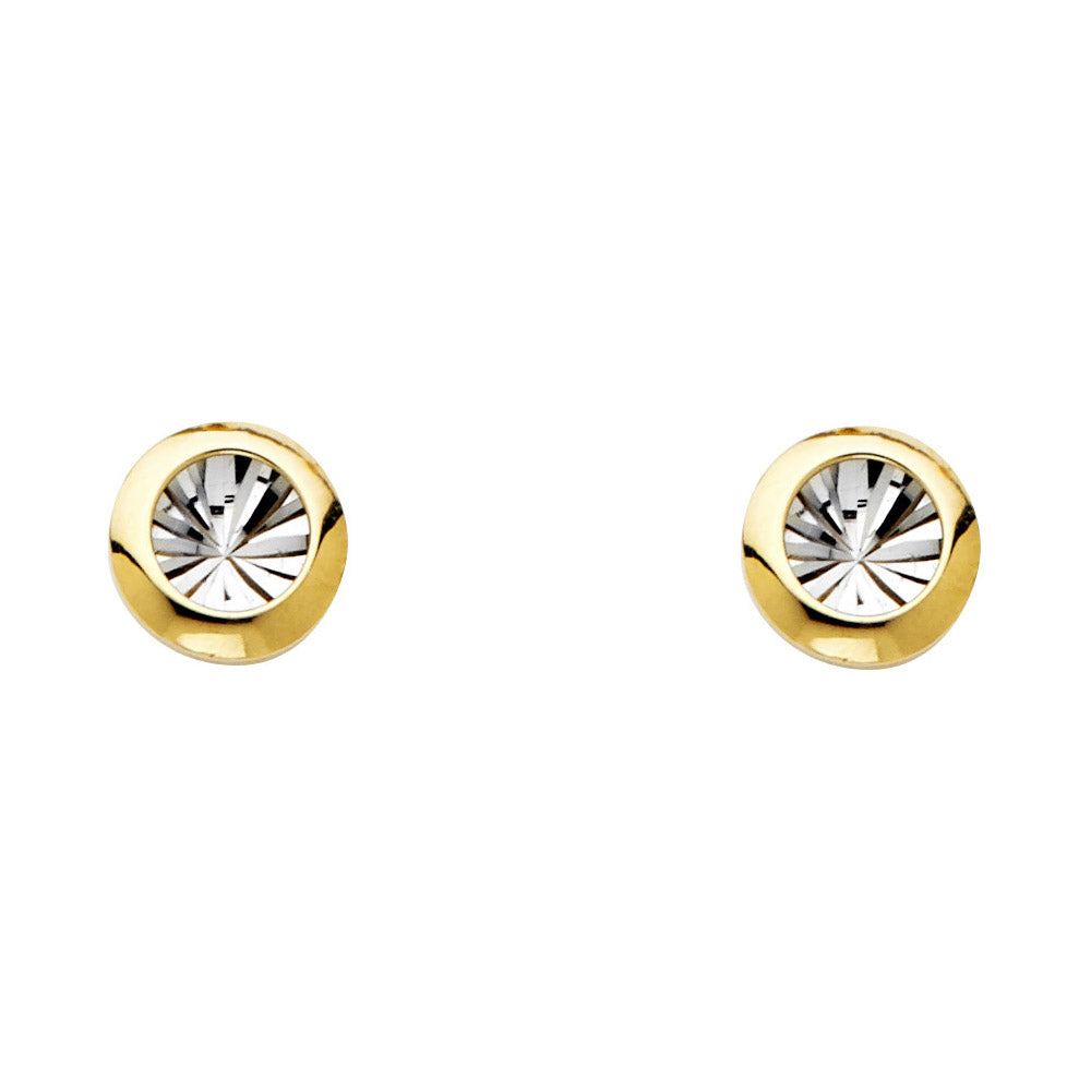 14K 2T ST DC Round Earrings with Push-Back