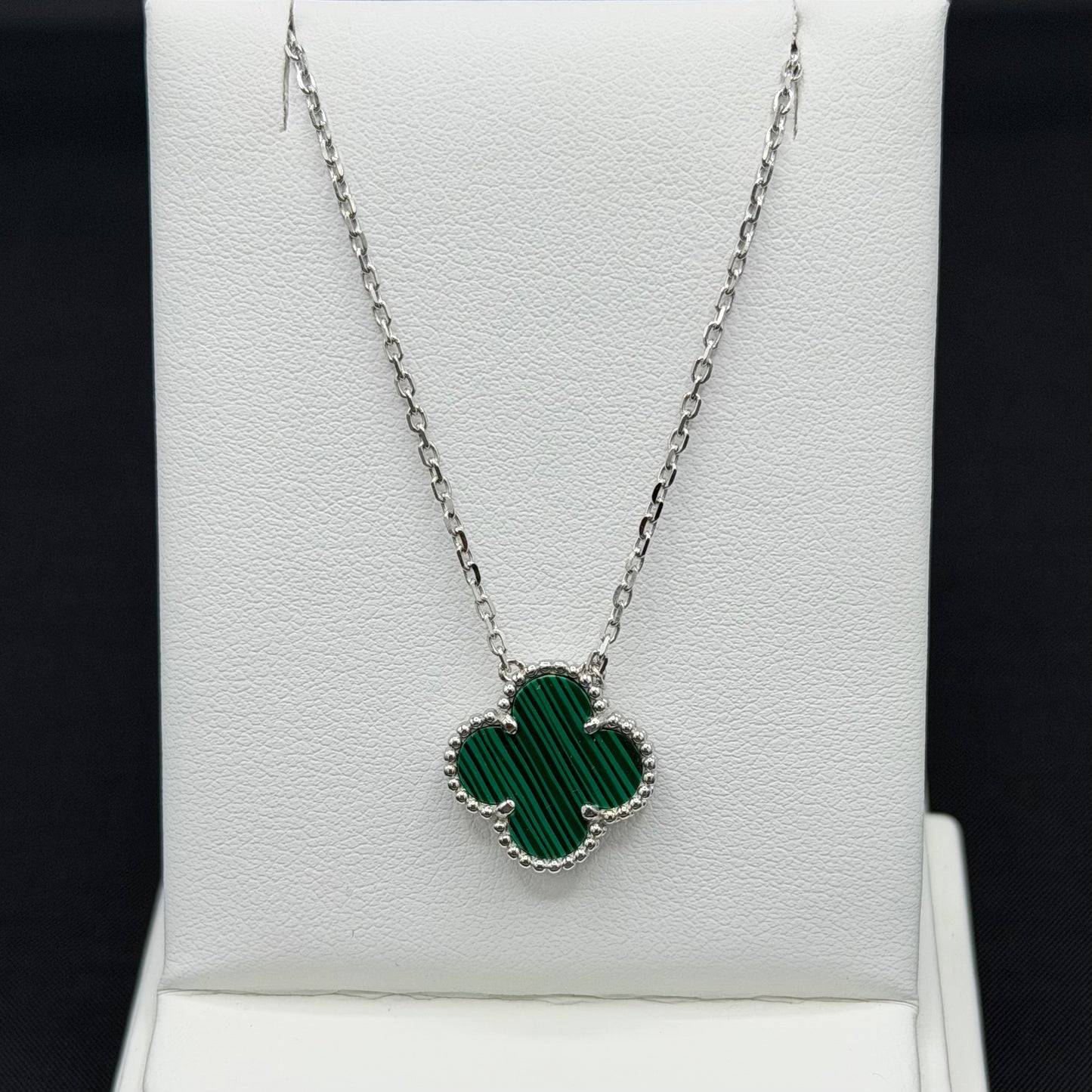 Green Striped Clover Sterling Silver Necklace