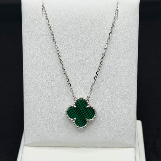 Green Striped Clover Sterling Silver Necklace