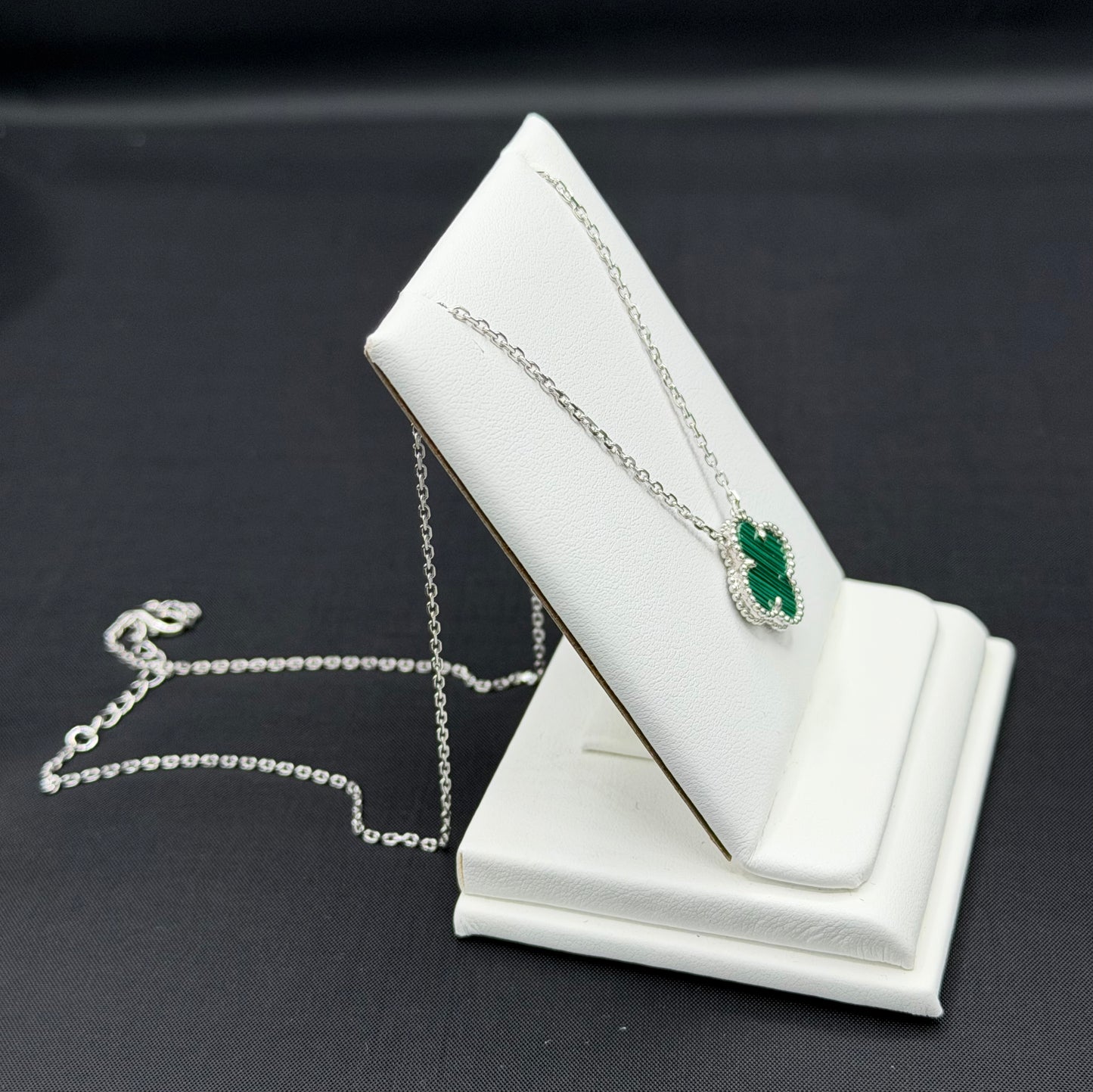 Green Striped Clover Sterling Silver Necklace